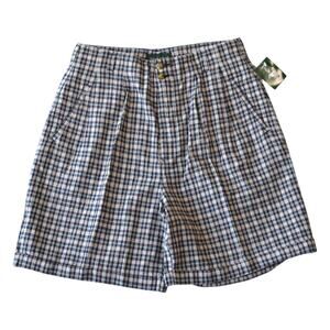 Vintage Deadstock Cotton Linen Plaid Pleated Shorts Size 30 Waist
